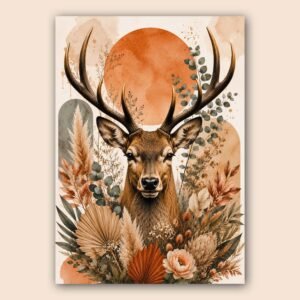Affiche murale A3 d'un cerf dans un décor botanique