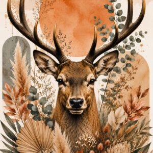 Affiche représentant un cerf entouré de feuillages