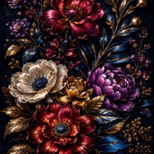 Affiche florale avec fleurs dorées sur fond sombre