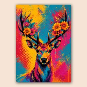 Affiche d'un cerf coloré avec des fleurs