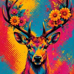 Affiche d'un cerf coloré avec des fleurs