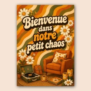 Affiche déco rétro orange avec fleurs et typographie vintage