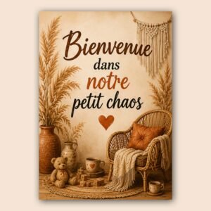 Affiche Bienvenue dans notre petit chaos en style bohème chaleureux