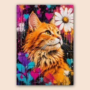 Affiche décorative d’un chat stylisé aux couleurs vives