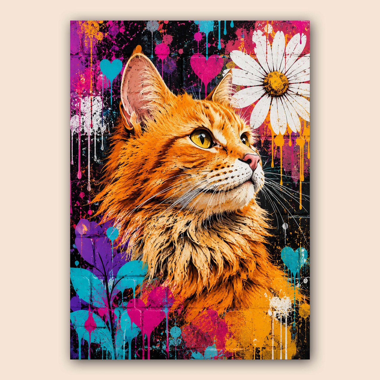 Affiche décorative d’un chat stylisé aux couleurs vives