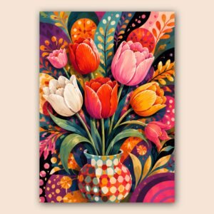 Bouquet de tulipes colorées sur fond graphique