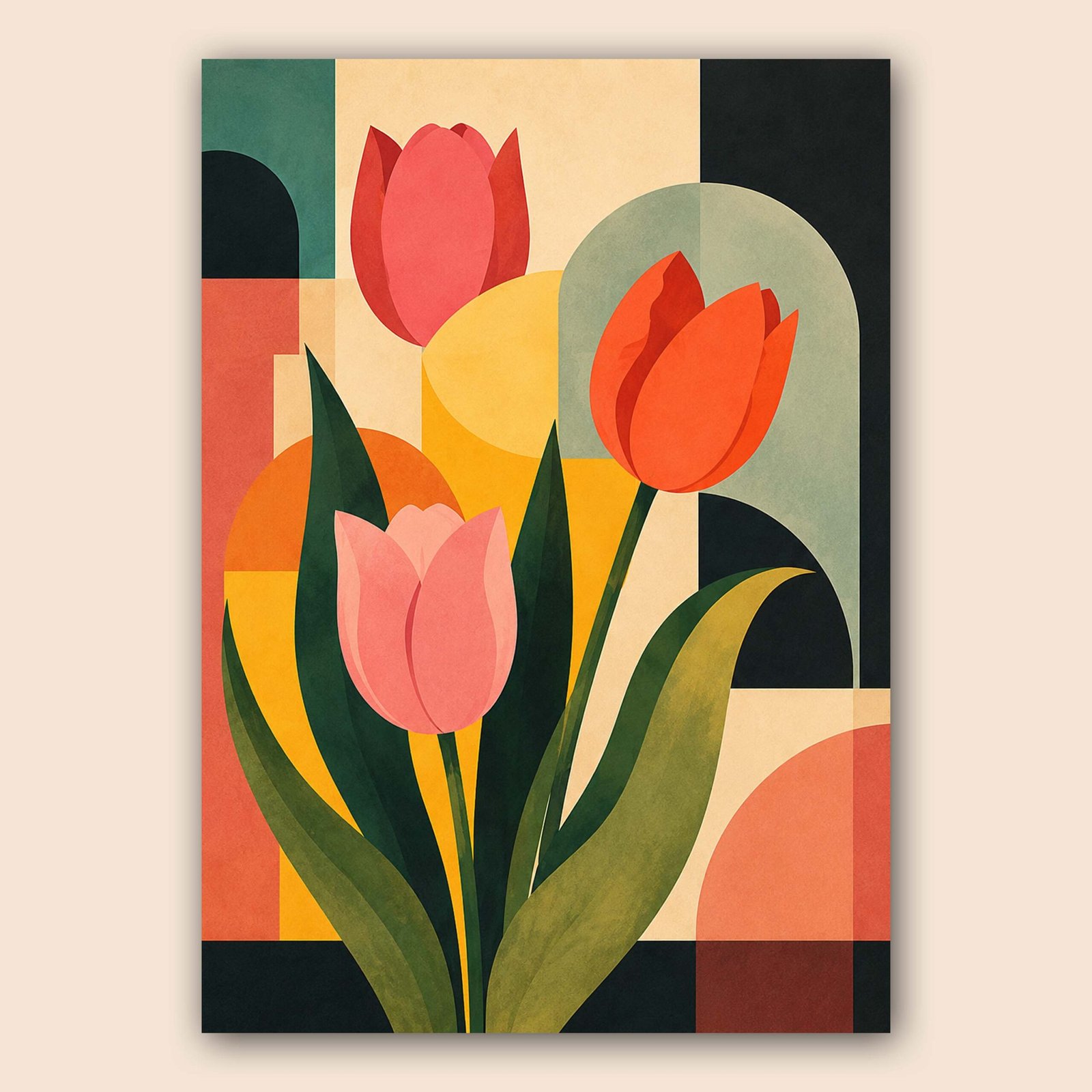 Illustration de tulipes stylisees dans un decor graphique moderne