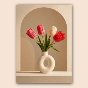 Bouquet de tulipes dans un vase en céramique sur fond beige