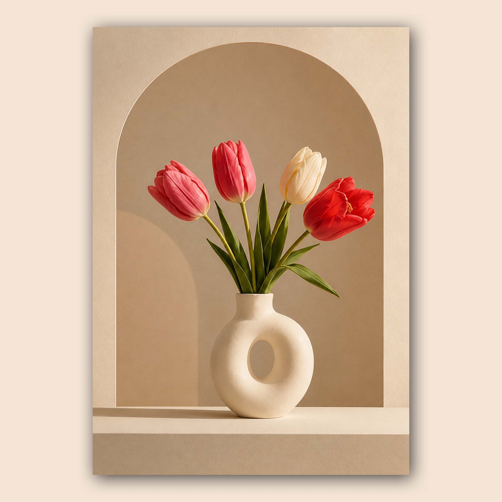 Bouquet de tulipes dans un vase en céramique sur fond beige
