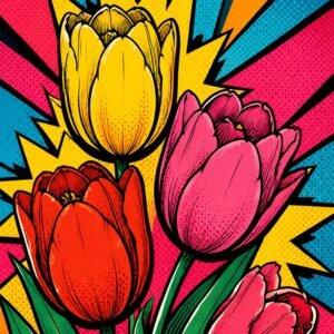 Bouquet de tulipes en style pop art avec couleurs vives