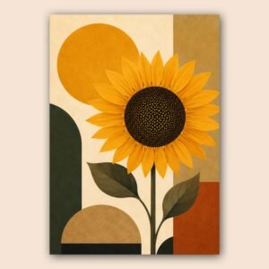 Affiche décorative avec tournesol stylisé et ambiance rétro moderne