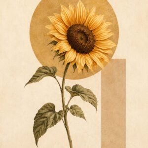Affiche botanique d’un tournesol doré sur fond beige