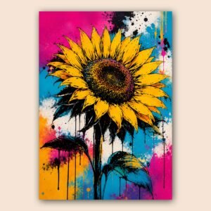 Affiche de tournesol colorée avec effets de peinture