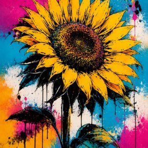 Tournesol jaune en style street art sur fond coloré