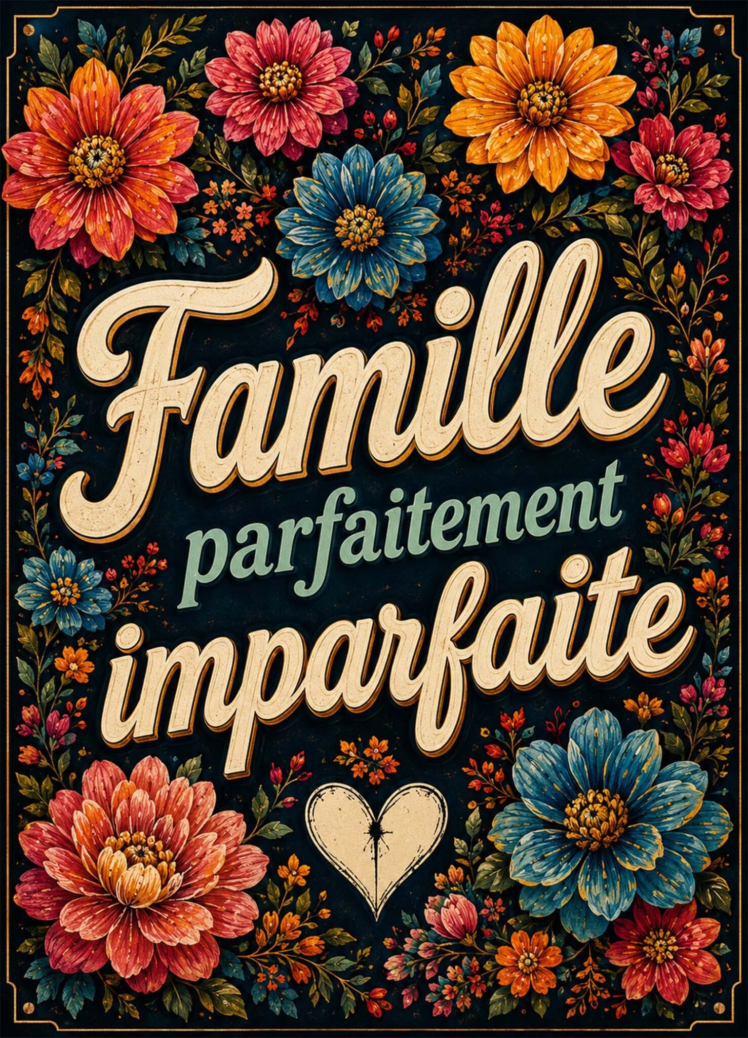 Affiche représentant une composition autour de famille colorée