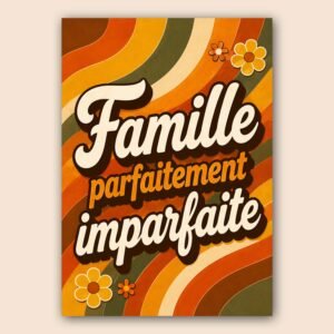 Affiche famille parfaitement imparfaite en style vintage coloré