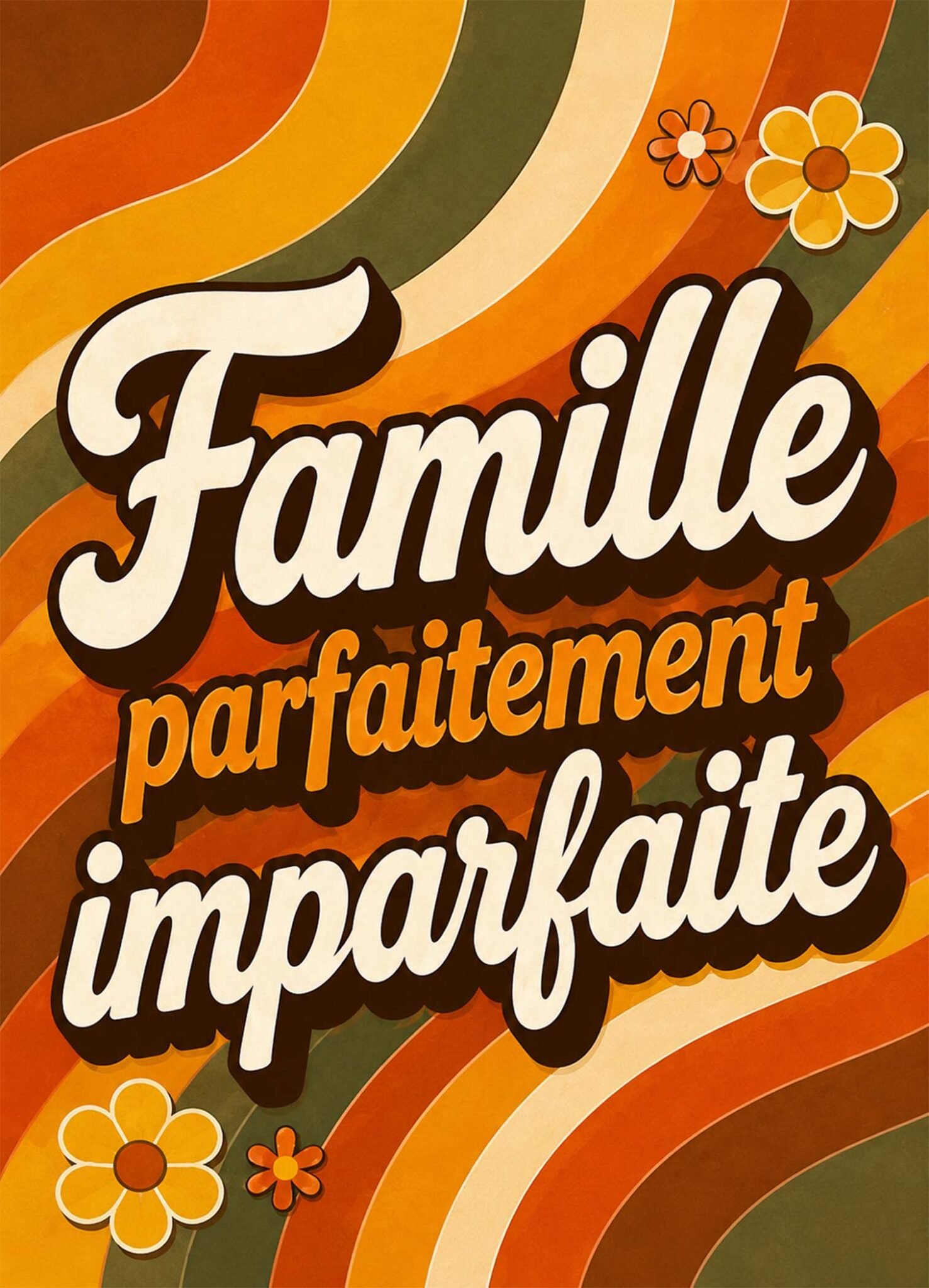 Affiche représentant une composition autour de famille rétro chaleureuse
