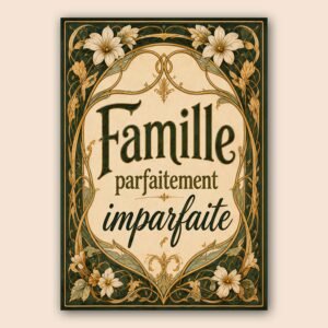 Affiche famille avec ornements floraux et lettrage élégant