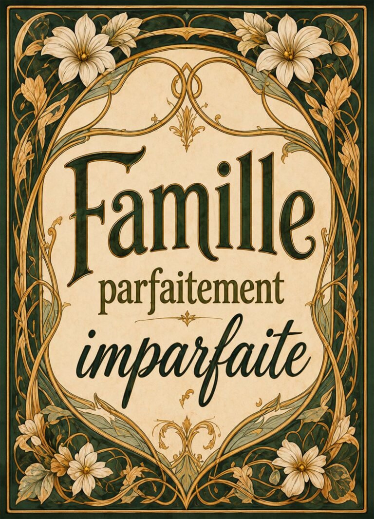 Affiche représentant Une affiche pleine de charme qui met la famille à l'honneur avec un message simple et touchant. Son style vintage, souligné par un cadre floral raffiné, apporte tout de suite une vraie présence décorative