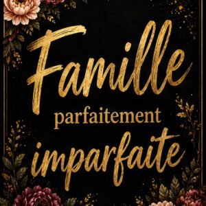 Affiche famille dorée avec fleurs sur fond noir