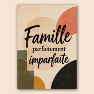 Affiche famille parfaitement imparfaite avec fond abstrait et couleurs naturelles