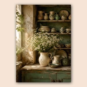 Bouquet de marguerites dans une cuisine rustique
