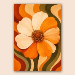 Illustration florale rétro orange, crème et vert olive
