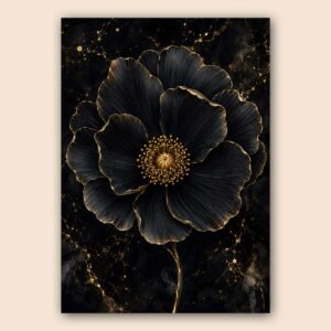 Affiche fleur noire et dorée pour décoration murale