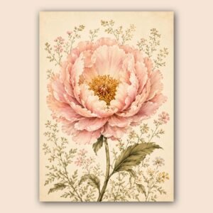 Illustration d'une grande fleur rose avec feuillage délicat