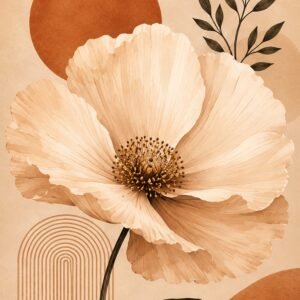 Grande fleur stylisée beige et terracotta sur fond doux