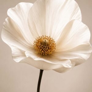 Grande fleur blanche en gros plan sur fond beige