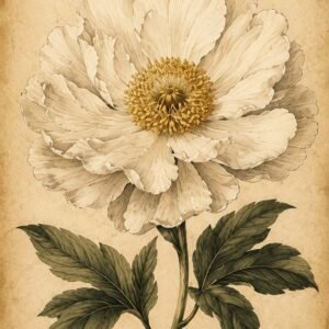 Grande fleur blanche botanique sur fond beige patiné