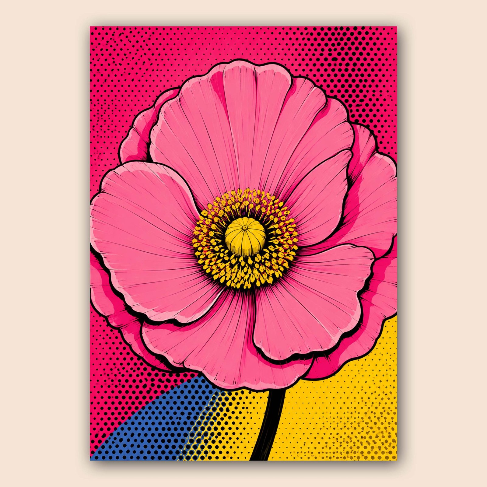 Affiche fleur rose pop art pour décoration murale