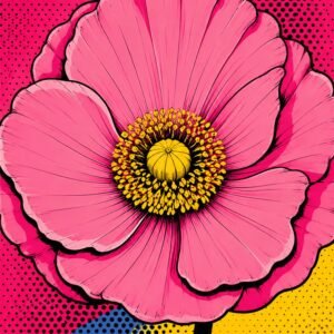 Grande fleur rose en style pop art avec fond coloré
