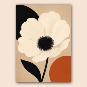 Affiche murale avec fleur blanche stylisée et fond beige