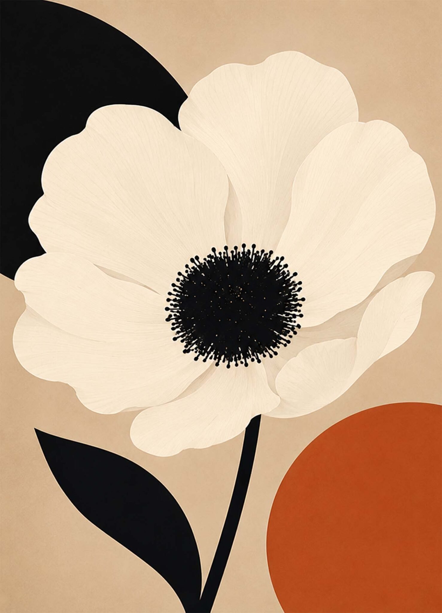 Affiche représentant une composition autour de fleur blanche minimaliste