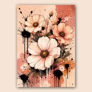 Grande affiche florale rose poudré style bohème