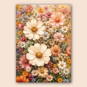 Grande composition de fleurs pastel et multicolores pour salon ou chambre