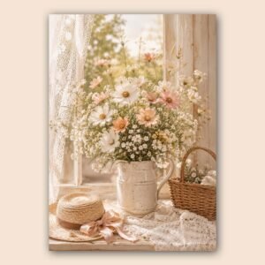 Bouquet de fleurs champêtres avec tons poudrés et décor naturel