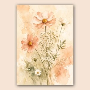 Composition florale aquarelle aux tons doux