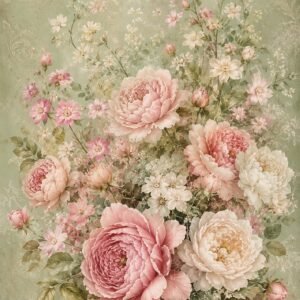 Bouquet de pivoines et fleurs délicates dans des tons rose poudré et crème