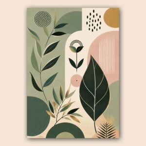 Illustration botanique moderne avec formes organiques et couleurs douces