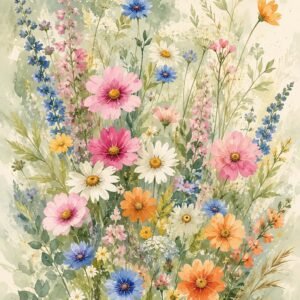 Bouquet de fleurs sauvages en aquarelle aux couleurs pastel