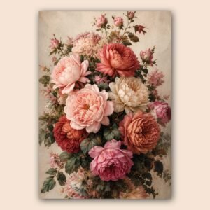 Bouquet de fleurs roses et crème au style peinture vintage