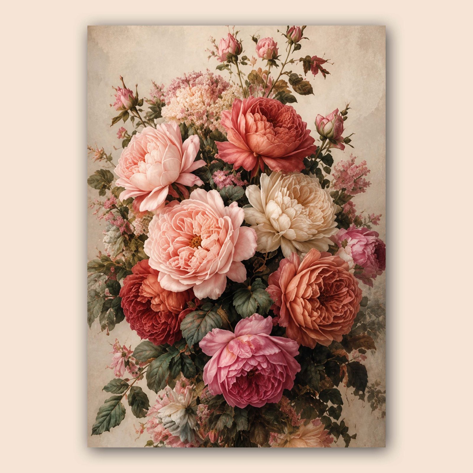 Bouquet de fleurs roses et crème au style peinture vintage
