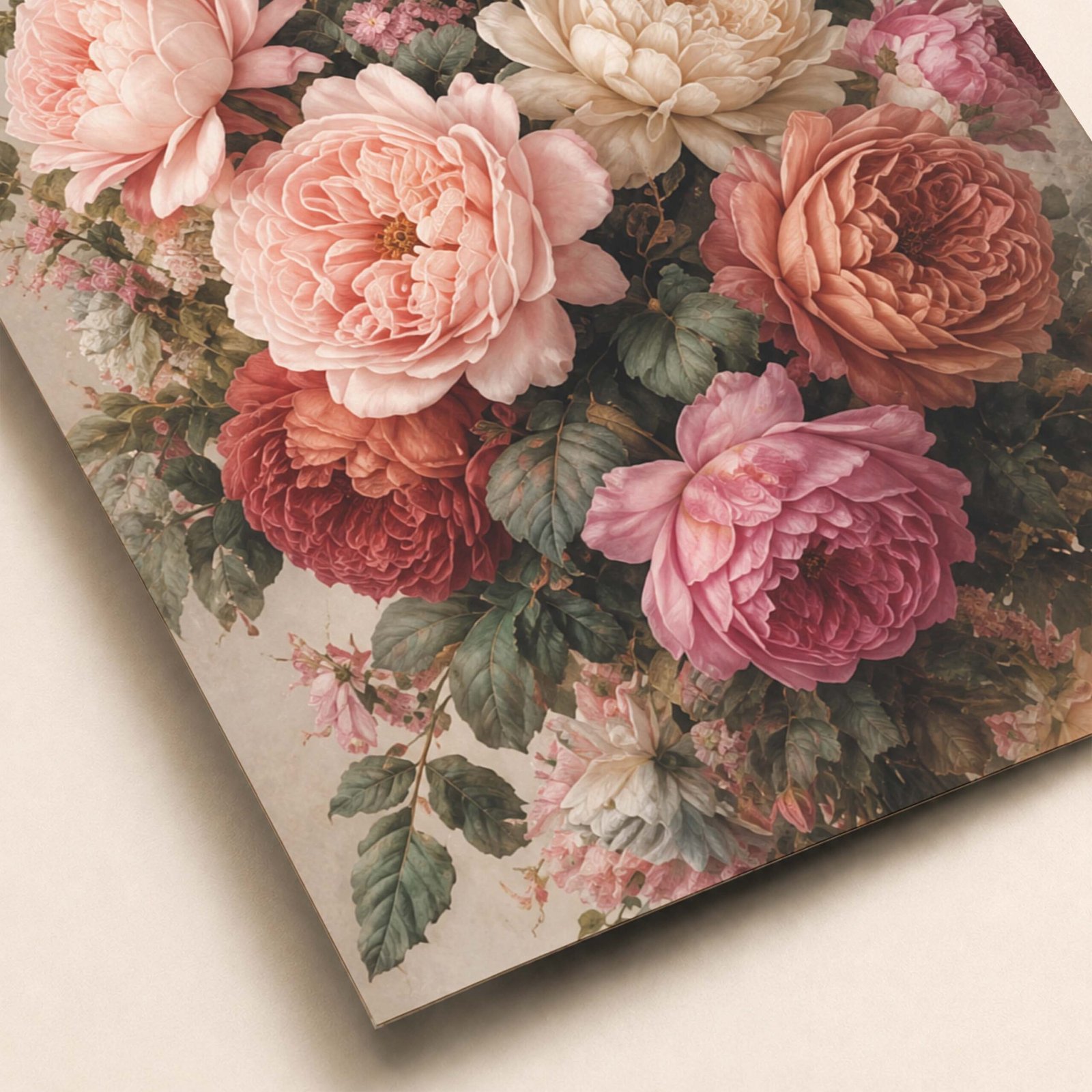 Détail du bouquet de pivoines et fleurs roses