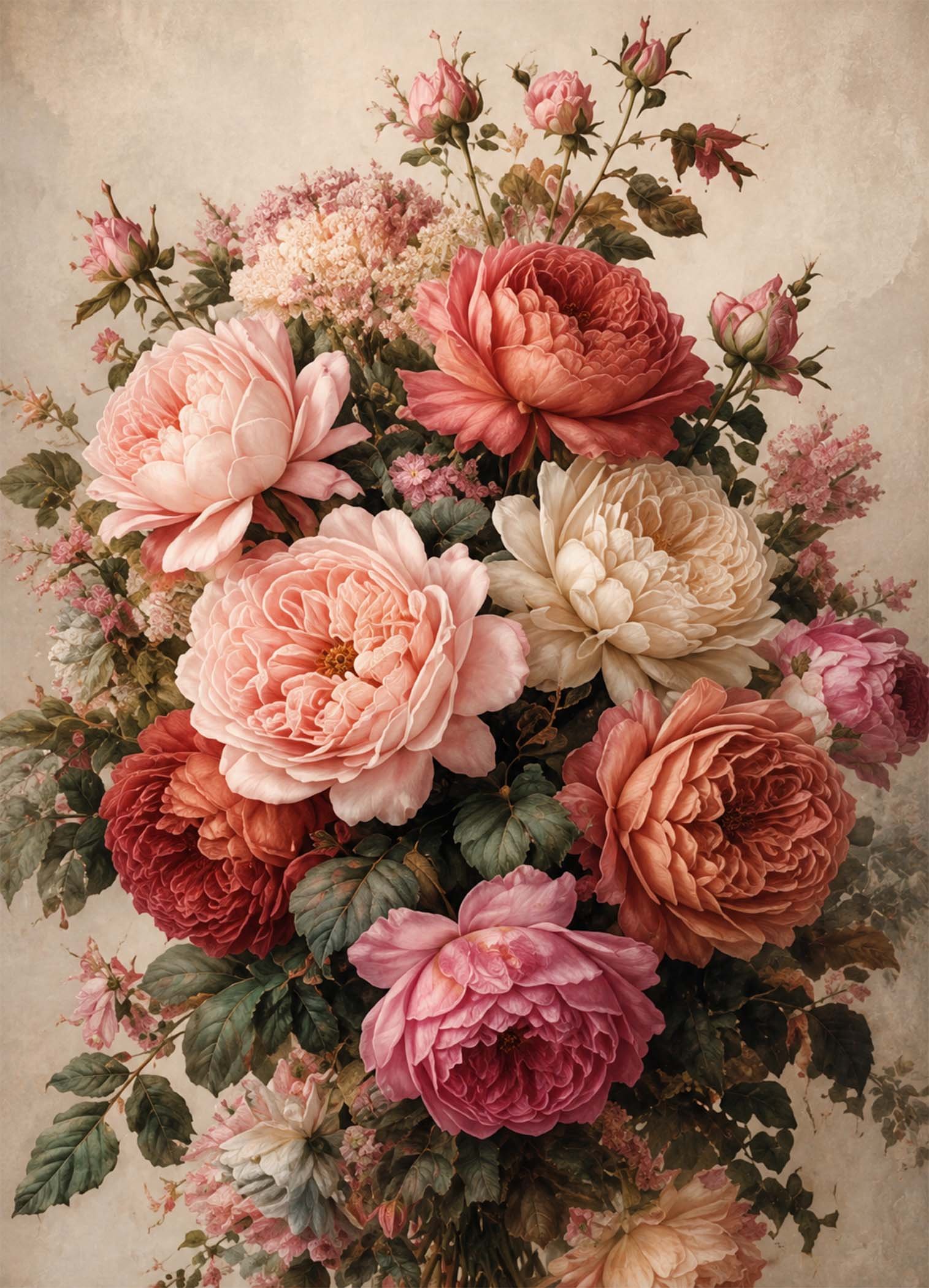 Bouquet de pivoines et fleurs roses dans une ambiance romantique