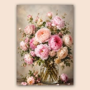 Bouquet floral rose et crème dans un vase transparent