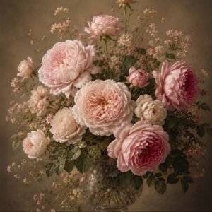 Bouquet de pivoines roses dans un vase en verre
