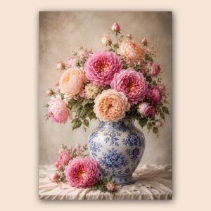 Bouquet floral rose et bleu dans un vase décoratif